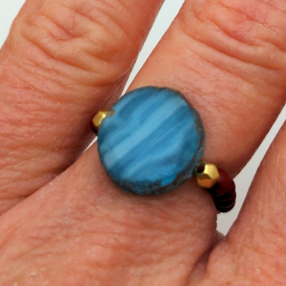 381MIDALANE Sky Blue Medallion Ring
